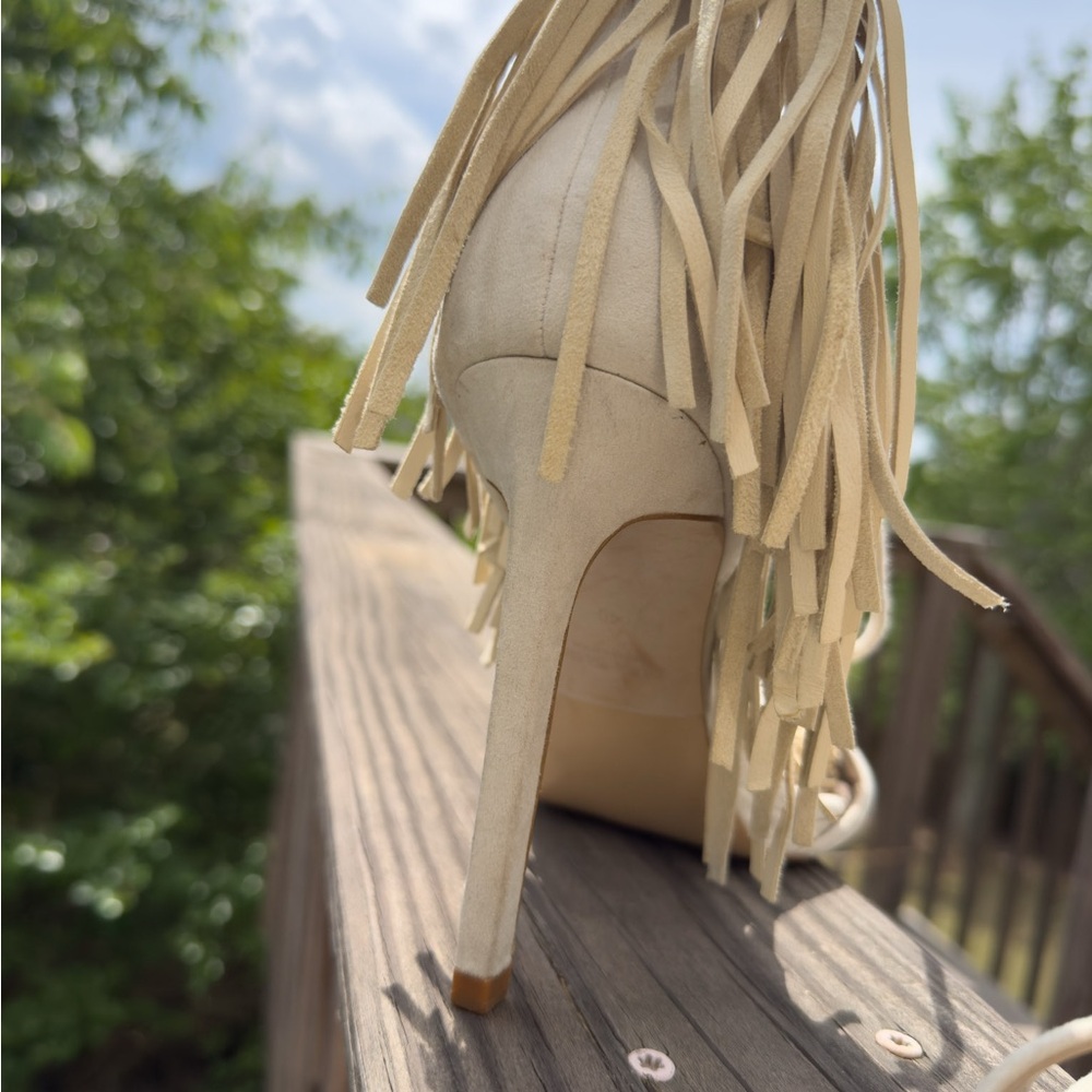 Fringe Cream Women's Sandals - Picture 6 of 16
